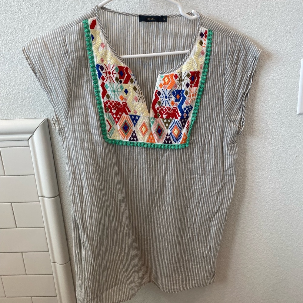 Linen Embroidered Top